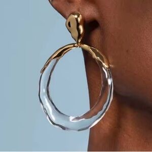 Earrings Drop Hoop Clear Lucite Brut Molten Metal Gold Alexis Bittar STYLE O27